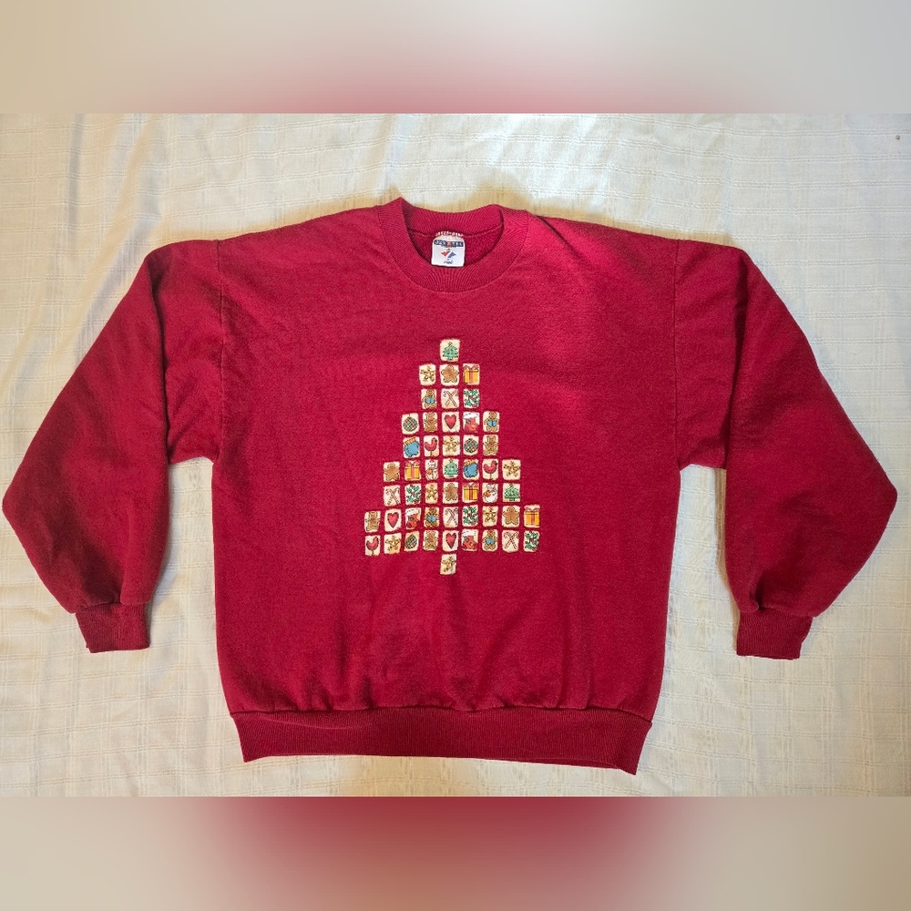 Vintage Jerzees‎ Crewneck Women's Size M Christmas Tree Quilted Sweatshirt